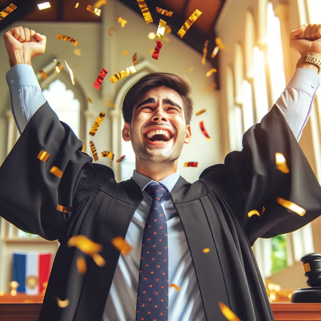 Abogado contento por aprobar el examen de acceso a la abogacía